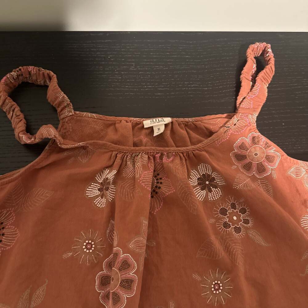 a.n.a. Women's Orange Floral Open Back Tank Top Blouse